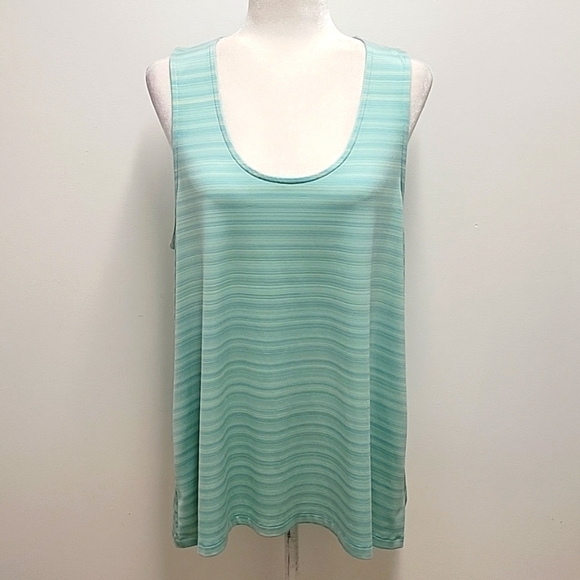 Columbia Oversized Tank Top Blue Yellow Stripe Round Neck Lightweight Women's XL - Picture 1 of 9